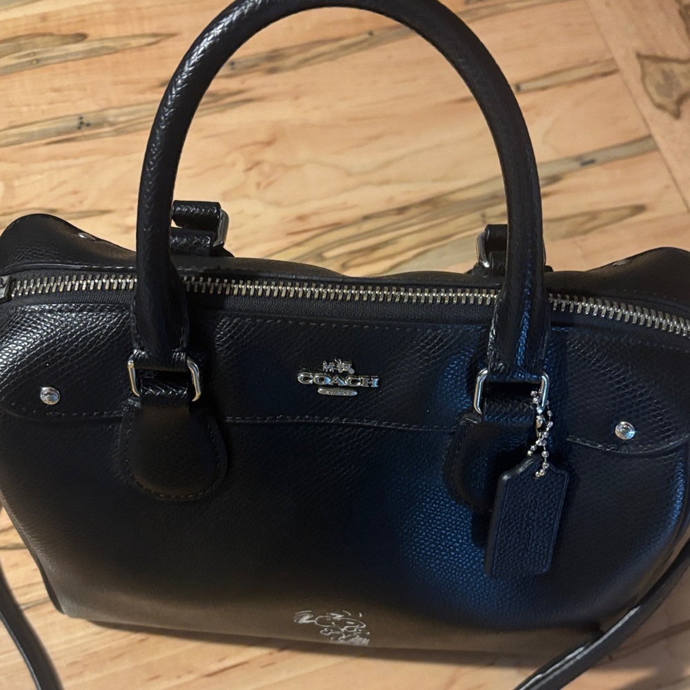Coach Black Leather Satchel with Snoopy Design - Picture 2 of 7